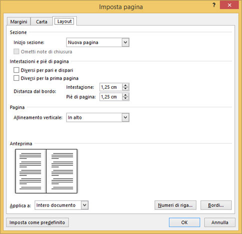 Figura 7: la scheda Layout della finestra Imposta pagina