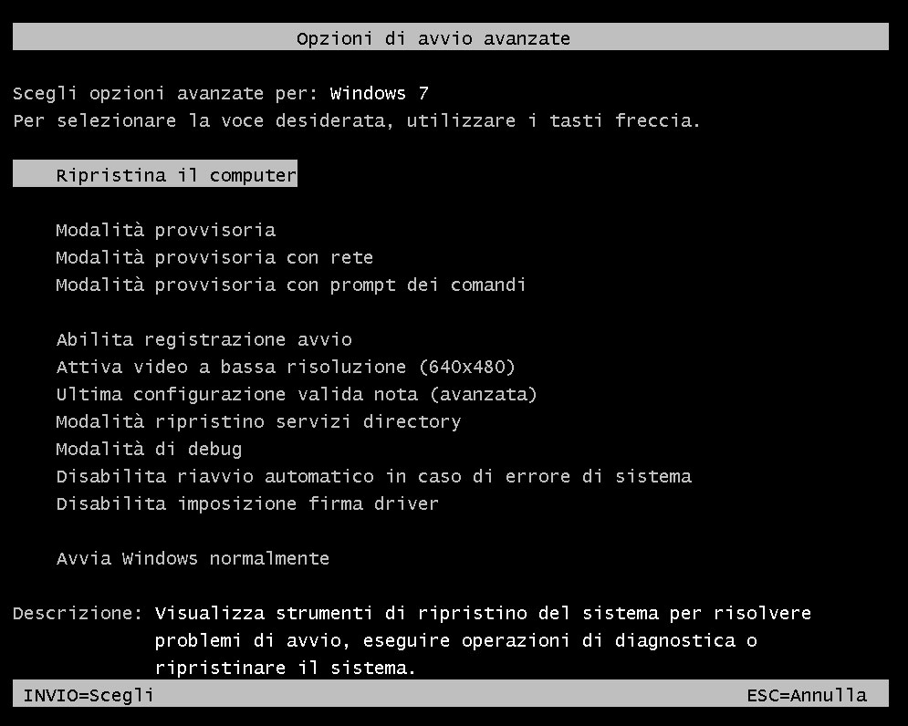 Figura 6: le opzioni avanzate di avvio consentono, tra l’altro, di ripristinare un backup di sistema