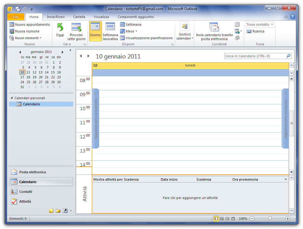 Figura 1: la sezione Calendario di Outlook