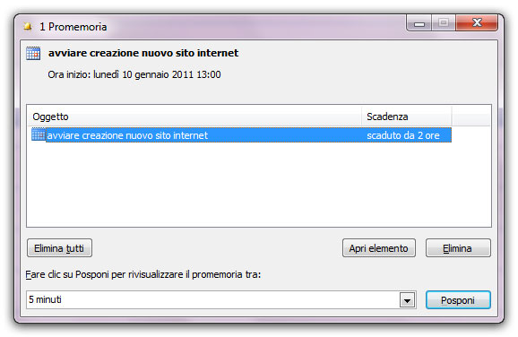 Figura 4: Outlook vi avvisa di un impegno