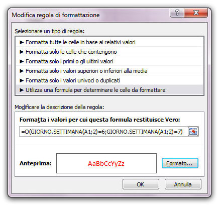 Figura 1: la finestra Modifica regola di formattazione