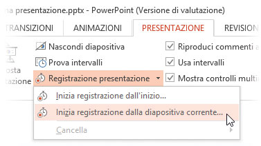 Figura 3: inizio della registrazione dalla diapositiva selezionata