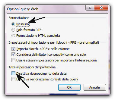 Figura 7: la finestra Opzioni query web