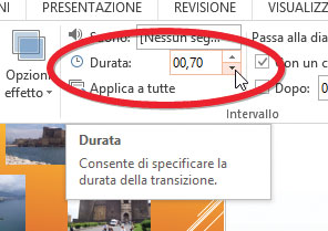 Figura 3: impostazione della velocità della transizione