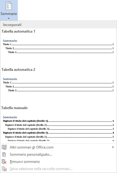 Figura 1: dal menu sommario è possibile scegliere lo stile che si desidera