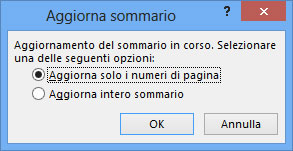 Figura 4: la finestra Aggiorna sommario permette di aggiornare l’intero sommario o solo i numeri di pagina