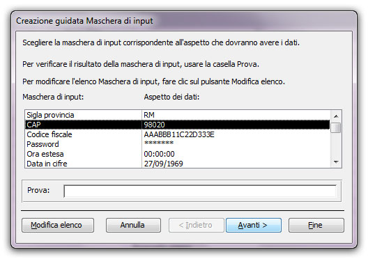 Figura 16: la prima schermata della Creazione guidata Maschera di input