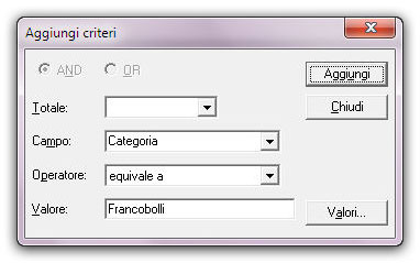 Figura 3: la finestra Aggiungi criteri