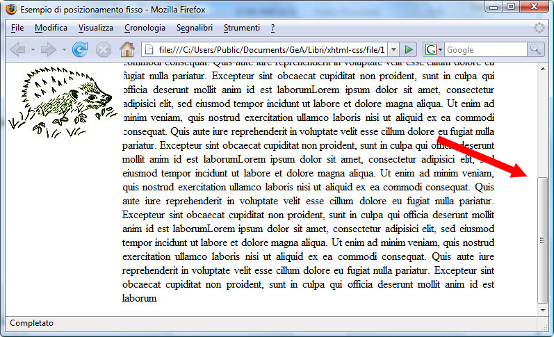 Figura 8: l’immagine non cambia posizione anche se facciamo scorrere la pagina