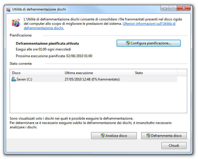 Figura 1: l'utilità di deframmentazione dei dischi