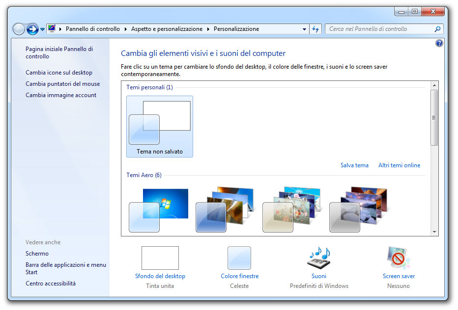 Figura 14: la finestra di personalizzazione dell’aspetto di Windows 7