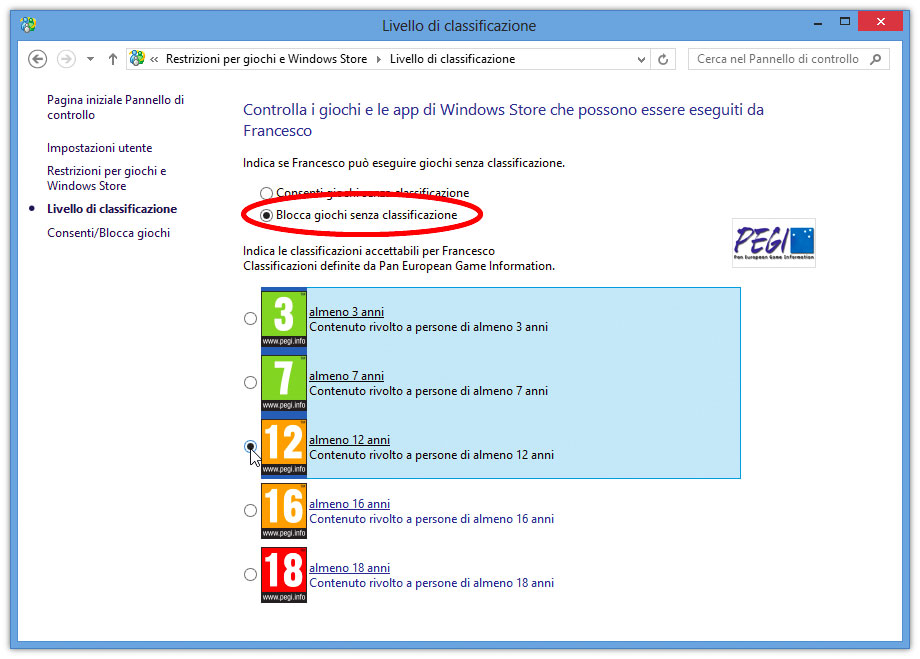 Figura 8: limitazione dei giochi installabili
