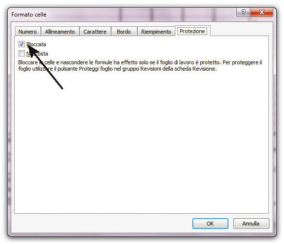 Figura 14: la scheda Protezione della finestra Formato celle