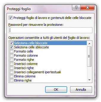 Figura 17: la finestra Proteggi foglio