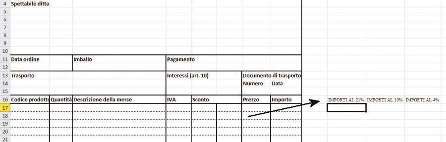 Figura 2: le colonne di appoggio per il calcolo dell'importo complessivo cui applicare ciascuna aliquota IVA