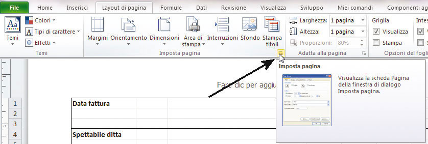 Figura 8: aprire la finestra di dialogo Imposta pagina in Excel 2007-2010