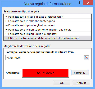 Figura 11: la formattazione condizionale mediante una formula