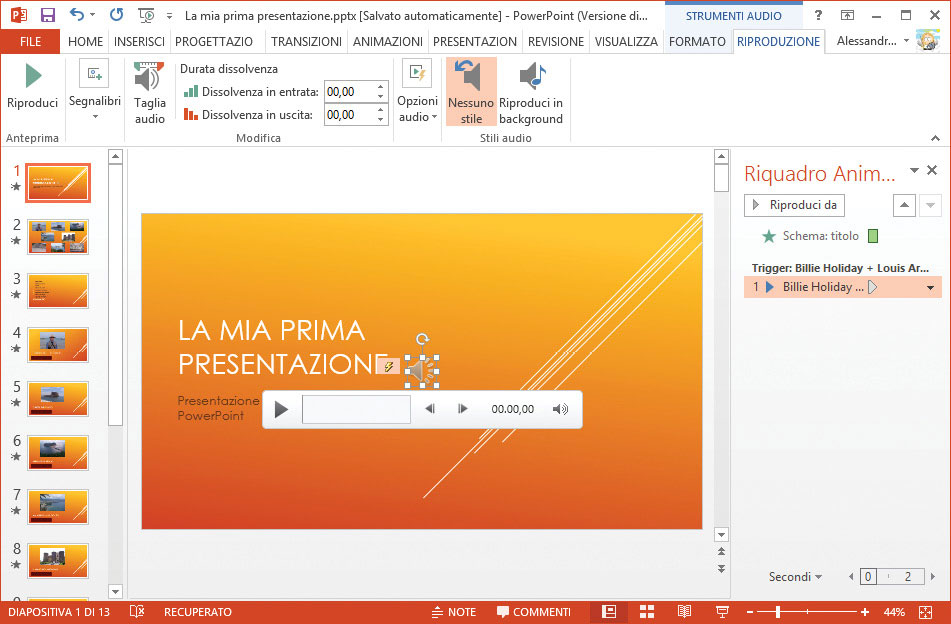Figura 2: nella diapositiva è stato inserito un file audio