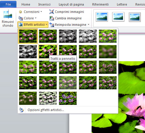 Figura 5: gli effetti artistici disponibili