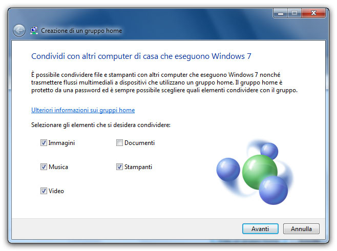 Figura 2: si possono condividere le raccolte di Windows 7 e le stampanti