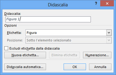 Figura 1: la finestra Didascalia permette di aggiungere una didascalia a una Figura, una Equazione o una Tabella
