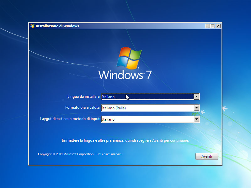 Figura 1: la schermata di configurazione del setup di Windows 7