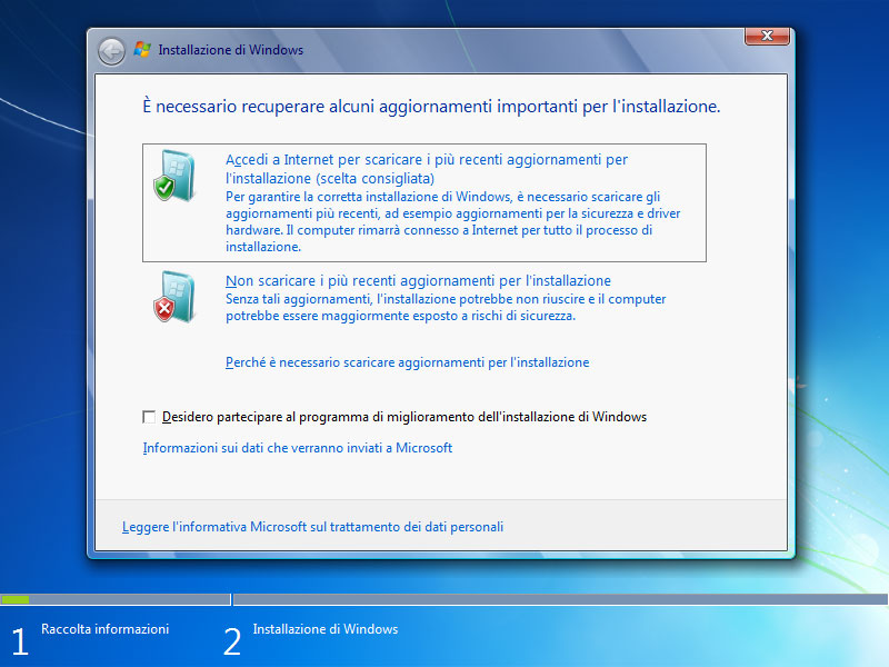 Figura 14: il programma di installazione può scaricare aggiornamenti sulla compatibilità del sistema