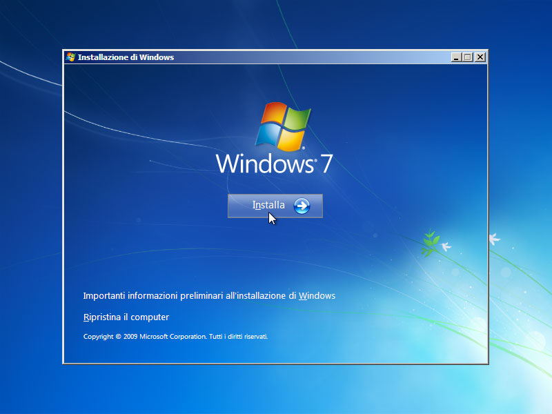 Figura 2: la schermata di avvio dell’installazione di Windows 7