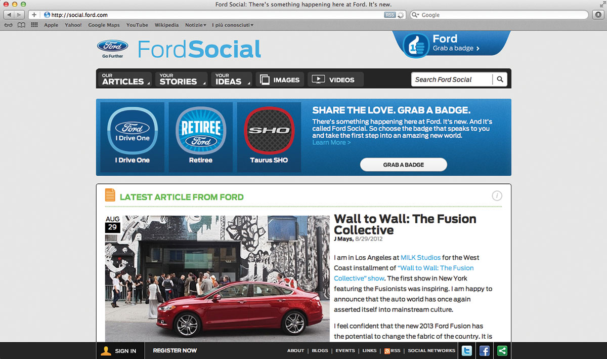 Figura 3: Ford Social (http://social.ford.com), il portale creato da Monty e il suo staff per condividere foto, video e storie sul brand tra tutti gli appassionati