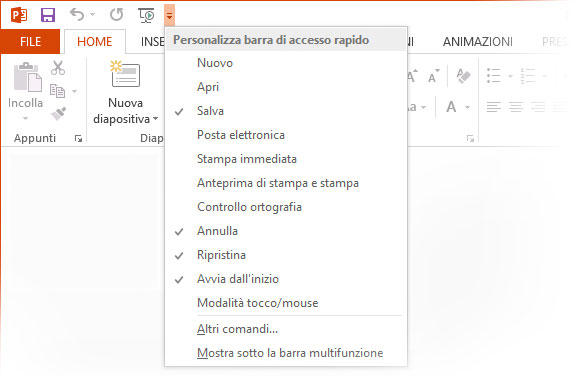 Figura 2: personalizzare la barra di accesso rapido