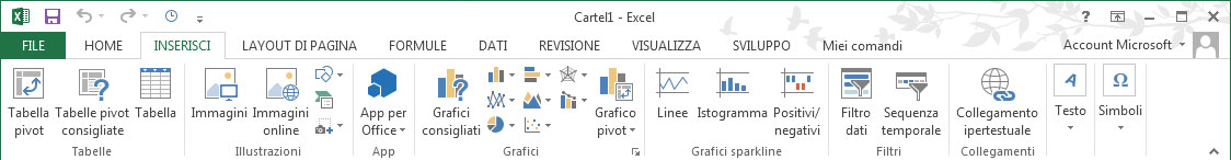 Figura 1: la scheda Inserisci di Excel