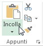 Figura 3: il pulsante Incolla è un pulsante diviso