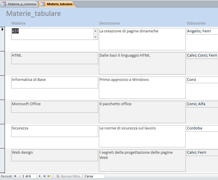 Figura 9: una maschera con layout Tabulare 