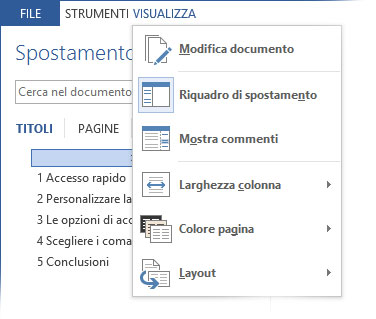 Figura 3: il menu Visualizza consente di accedere alle opzioni di lettura