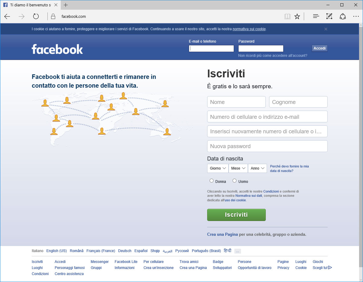 Figura 2: la home di accesso a Facebook