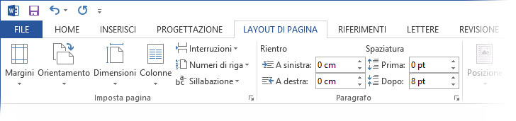 Figura 1: i comandi per impostare le proprietà della pagina