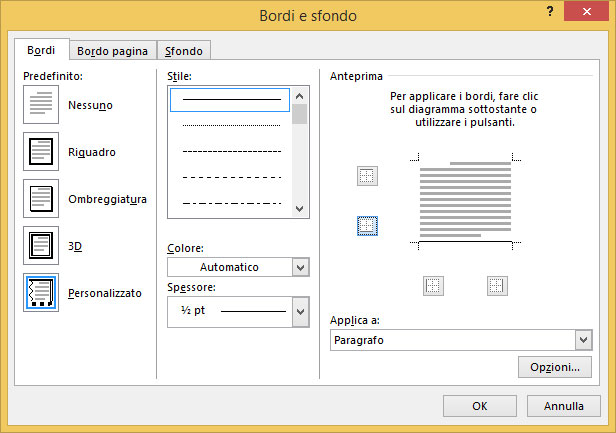 Figura 8: la finestra Bordi e sfondo