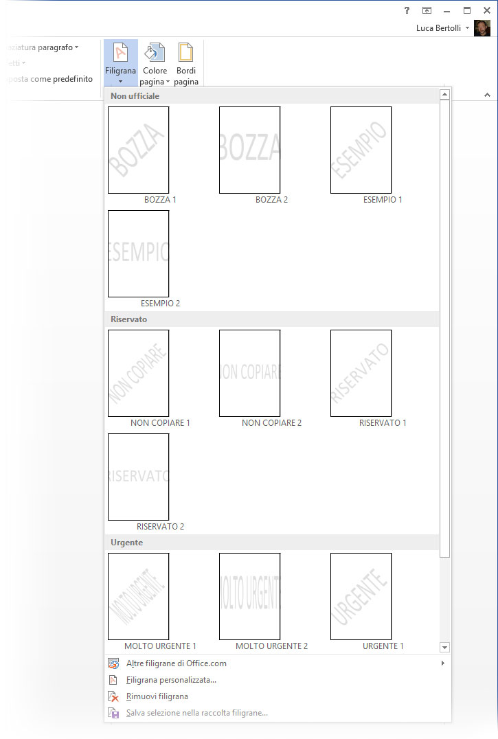Figura 3: scegliere una filigrana preimpostata