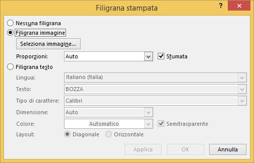 Figura 5: la finestra Filigrana stampata