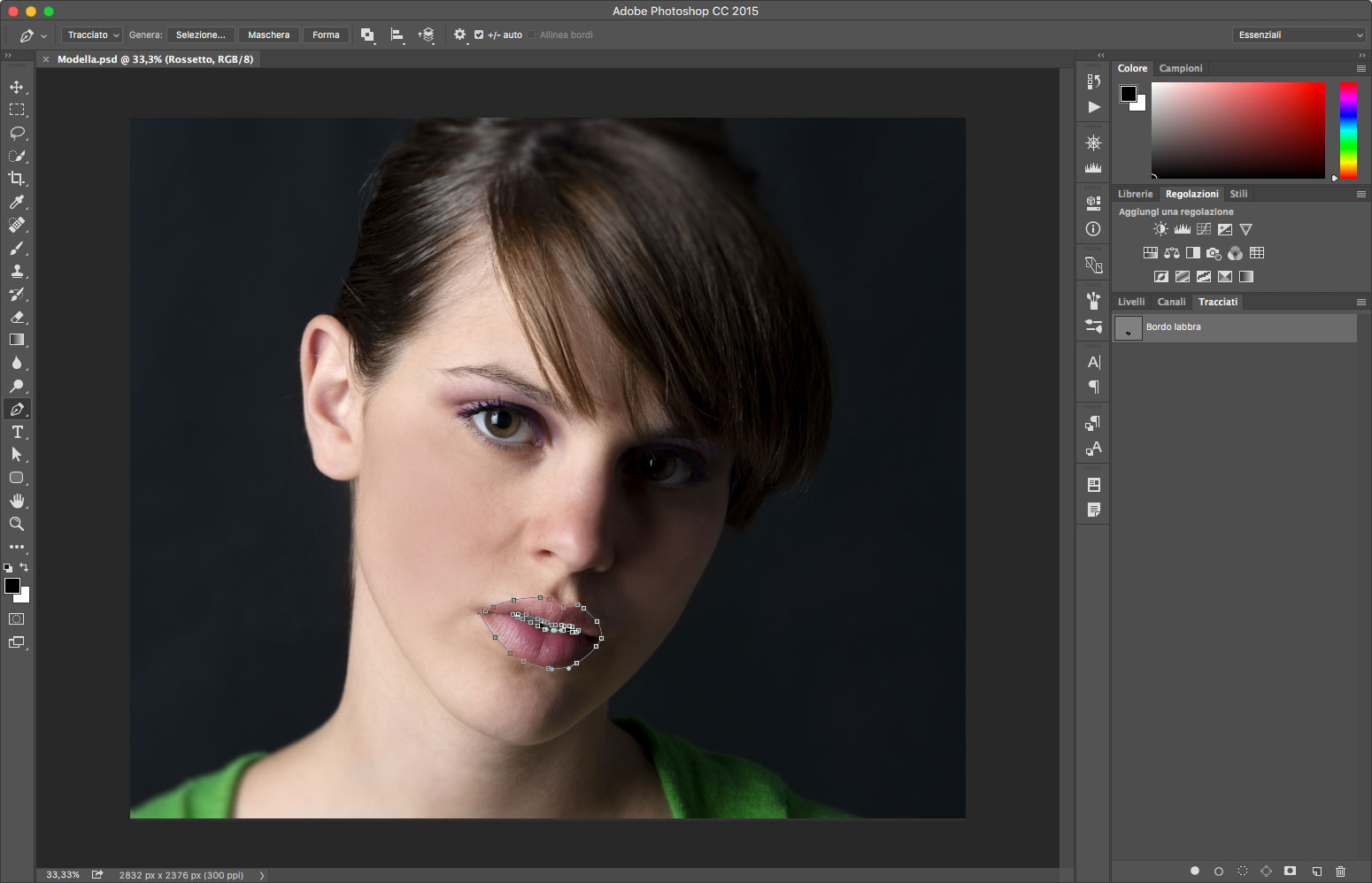 Figura 2: usando lo strumento penna abbiamo scontornato le labbra