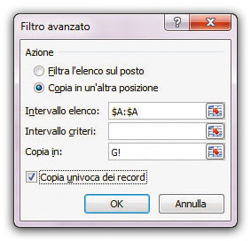 Figura 3: la finestra Filtro avanzato