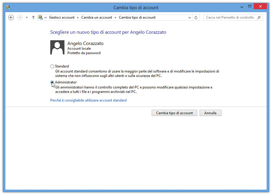 Figura 9: trasformazione di un account in amministratore
