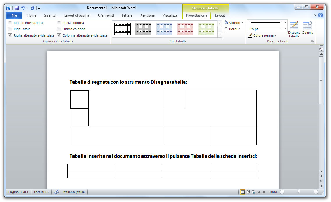 Figura 3: una tabella disegnata con la funzione Disegna tabella 