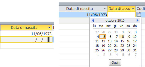 Figura 3: campi data con e senza la maschera di input