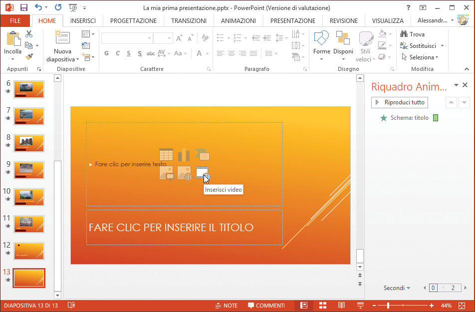 Figura 1: inserimento di un video in una diapositiva