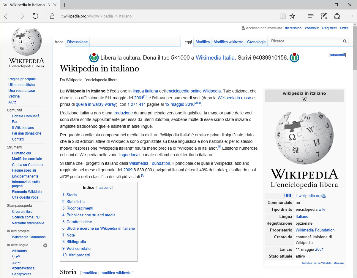 Figura 1: la home di Wikypedia, uno degli esempi di Wiki più famosi