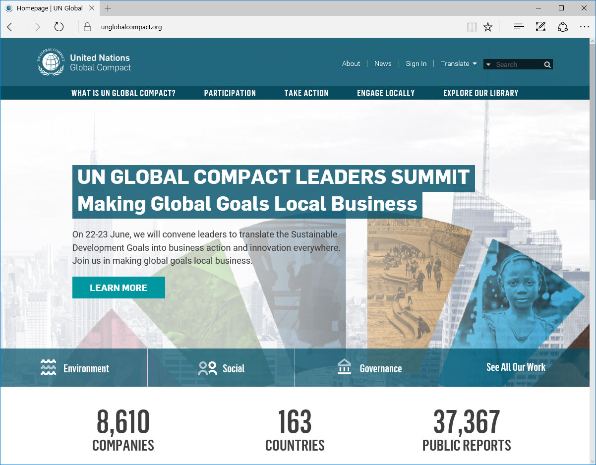 Figura 2: la home della United Nations Global Compact