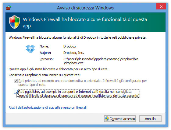 Figura 1: Windows Firewall chiede conferma per l’apertura di una porta sul mondo esterno