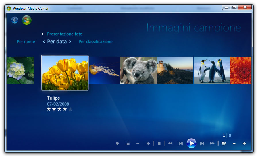 Figura 3: la raccolta delle immagini in Windows Media Center