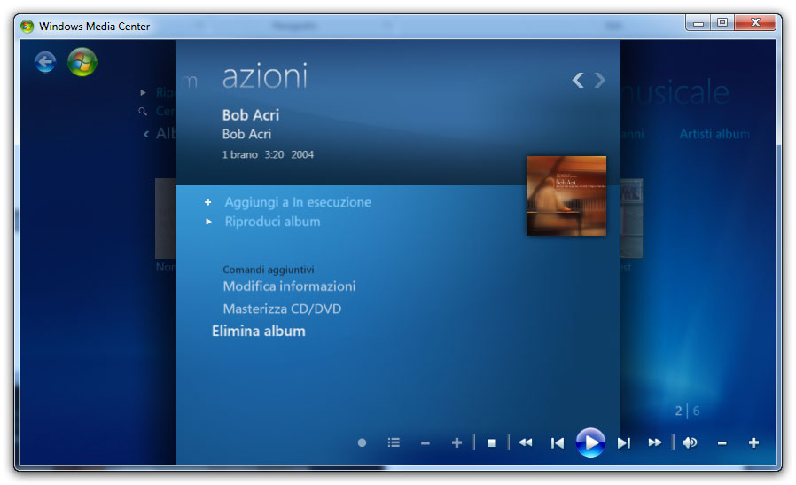 Figura 4: la gestione della Musica in Windows Media Center